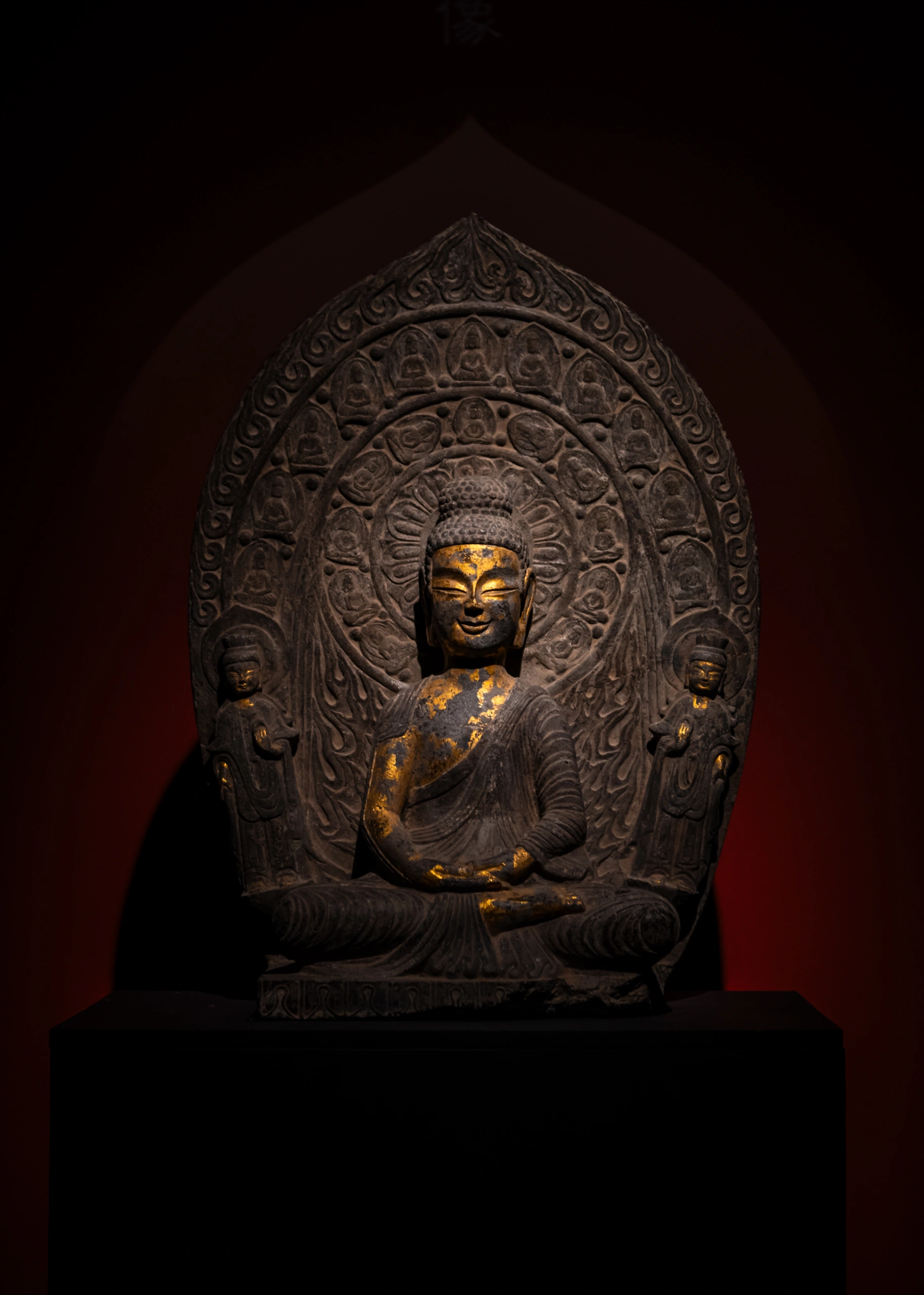 贴金彩绘佛三尊造像